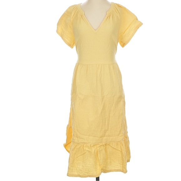 PACT Organic Cotton Coastal Gauze Breezy Dress with Pockets Sungold Yellow Small - Picture 2 of 10
